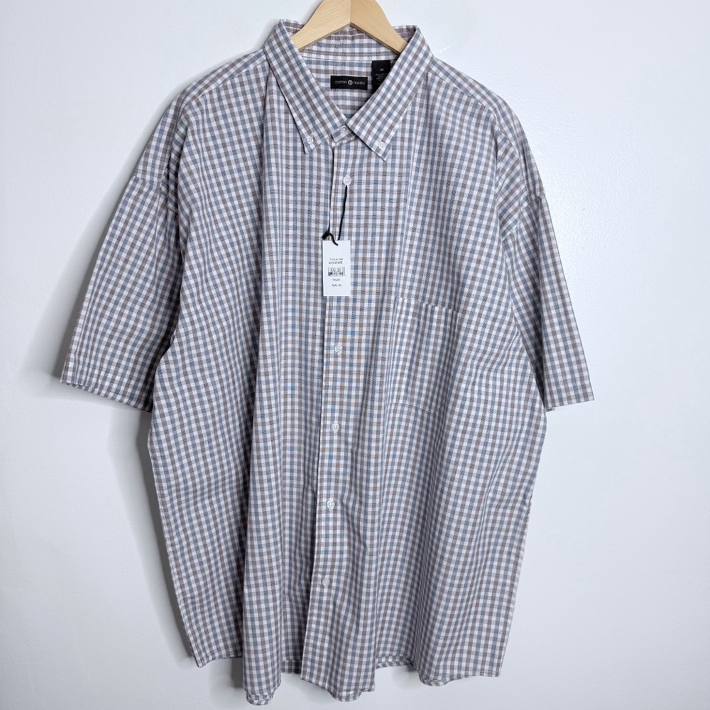 NWT Cotton Traders Men's 3X Taupe‎ Plaid Short Sleeve Button Down 100% Cotton
